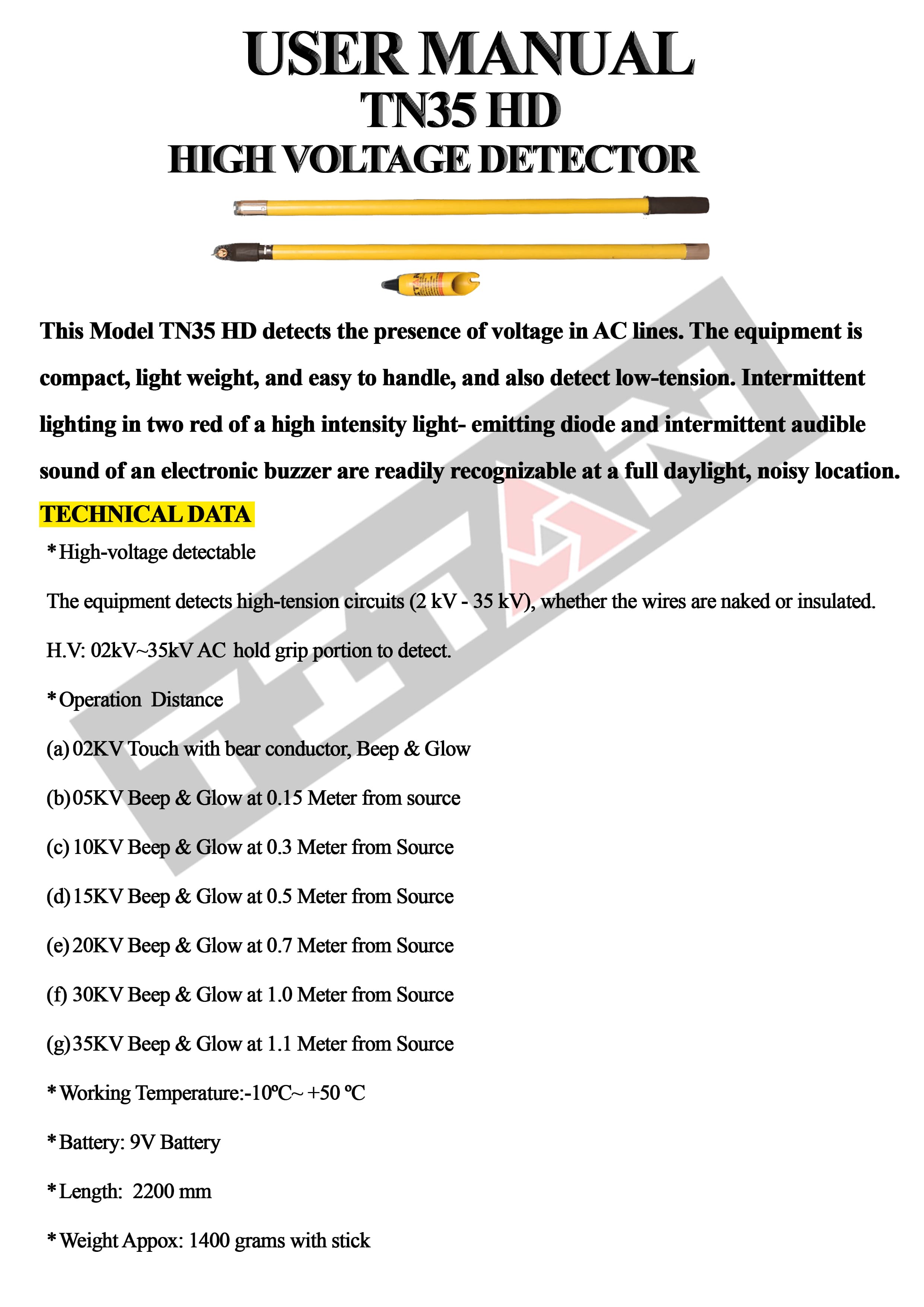 TN 35 HD HIGH VOLT DETECTOR
