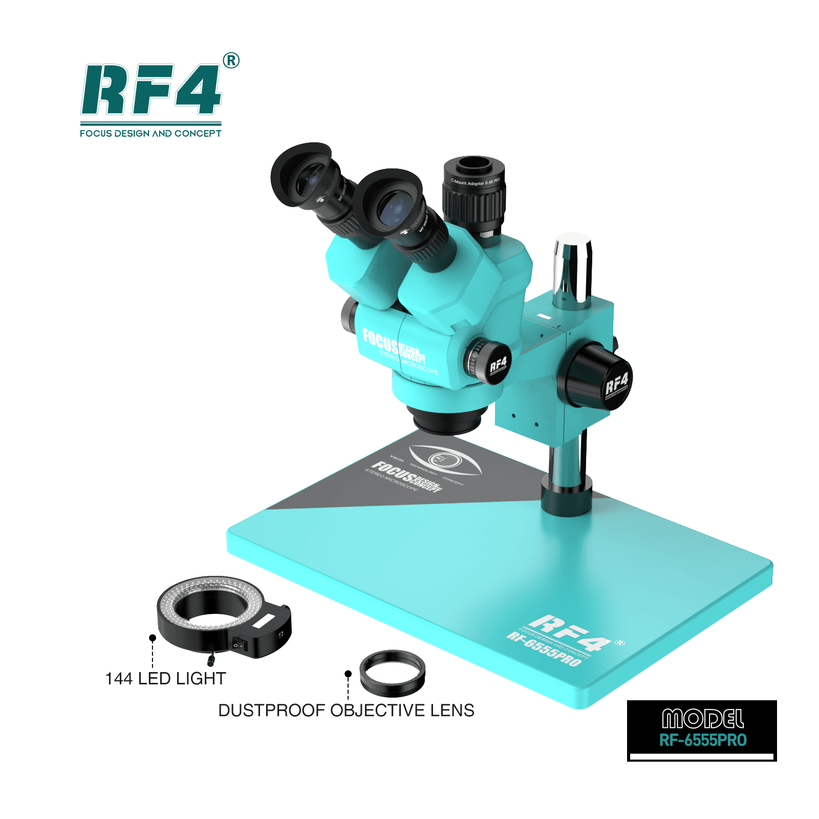 RF 6555PRO TRINOCULAR STEREO MICROSCOPE