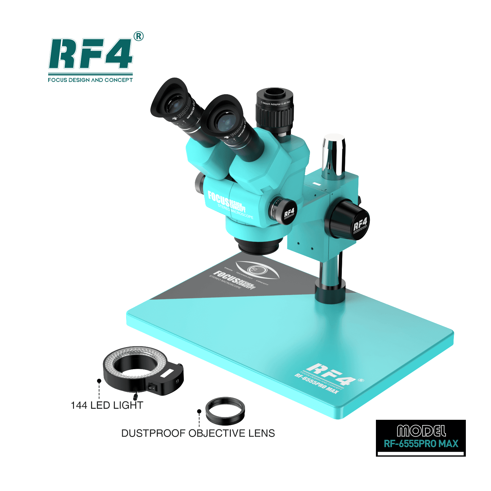 RF 6555PRO MAX TRINOCULAR STEREO MICROSCOPE